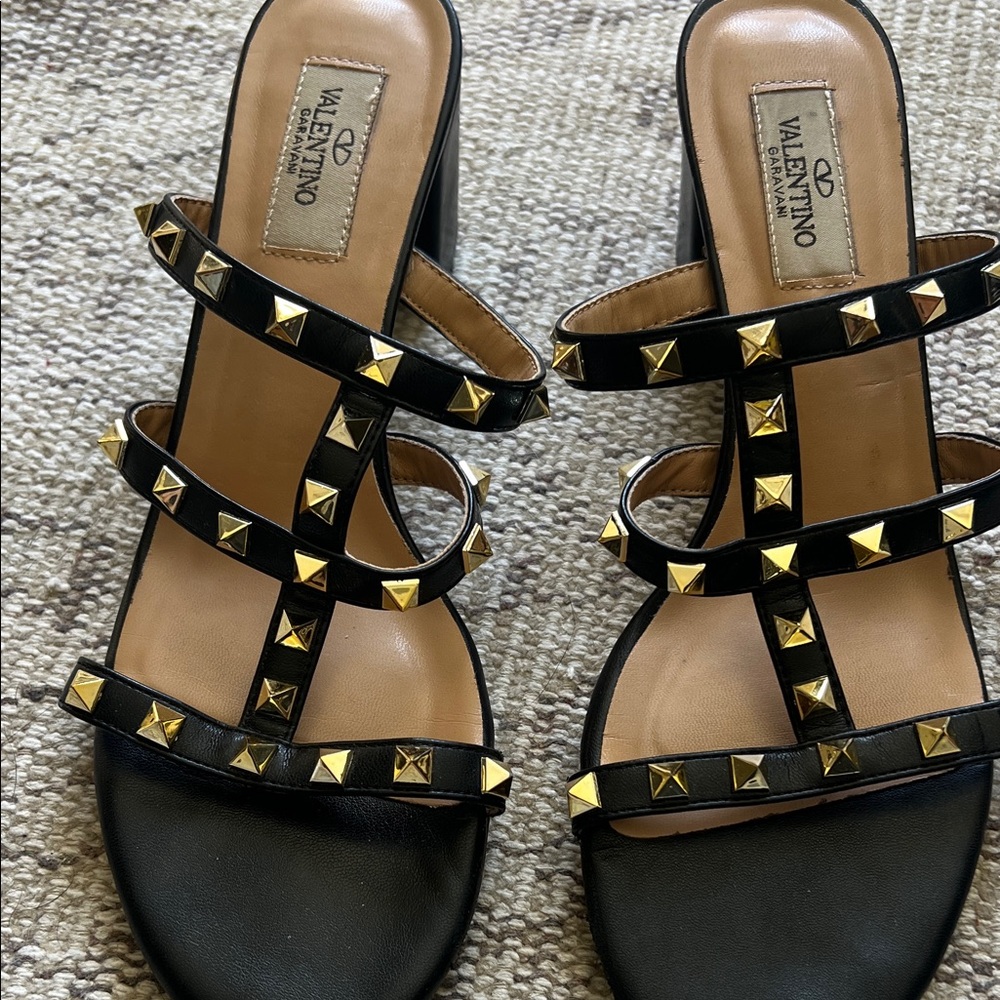 Valentino Black Sandals with Gold Studs - Picture 4 of 10